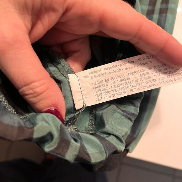 Zara Green & Black Plaid Windbreaker Pullover Hoodie Size Medium - Picture 6 of 9